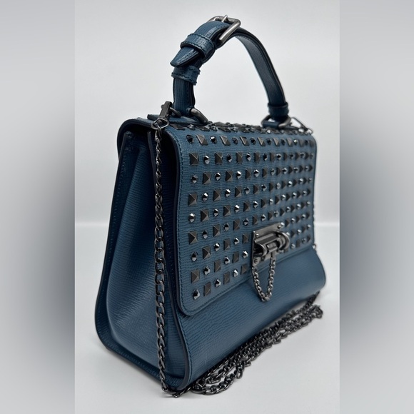 Dolce & Gabbana Monica Studded Leather Satchel | Gunmetal Chain & Pyramid Studs - Picture 5 of 13